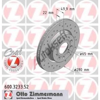 ZIMMERMANN Brzdový kotouč dírkovaný SPORT COAT Z - 280 mm ZIM 600.3233.52