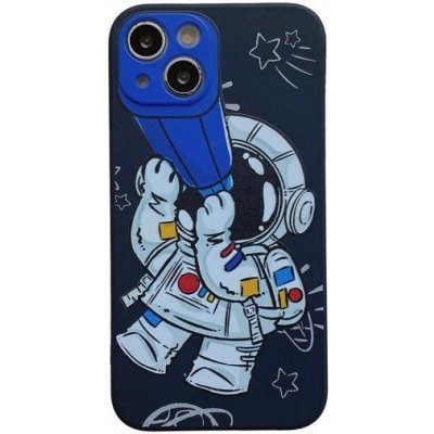 Pouzdro AppleKing z měkkého plastu astronaut s dalekohledem iPhone 12 Pro - tmavě modré