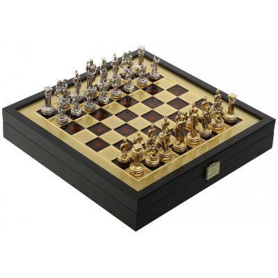 Manopoulos Šachy Antické Řecko a Řím v dřevěné kazetě se zlatými/stříbrnými figurkami a mosaznou šachovnicí 27x27cm – Hledejceny.cz