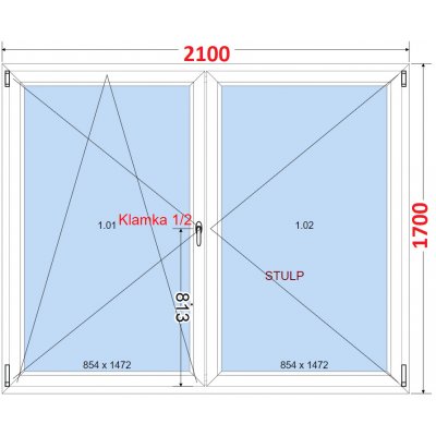 SMART Dvoukřídlé balkonové dveře 210x170, Otevíravé a sklopné