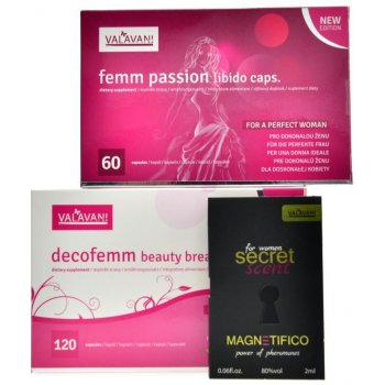 Valavani Femm passion libido + Decofemm + secret scent pro ženy