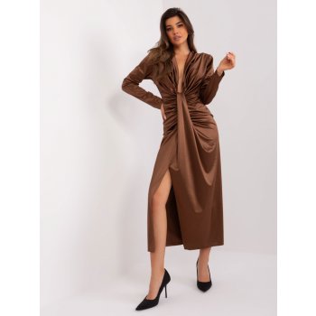 BASIC Hnědé večerní lesklé šaty lk-sk-509486.05x-brown