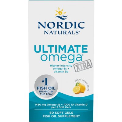 Nordic Naturals Ultimate Omega Xtra + Vitamin D3, 1480 mg + 1000 IU, Citrón, 60 softgelových kapslí – Hledejceny.cz