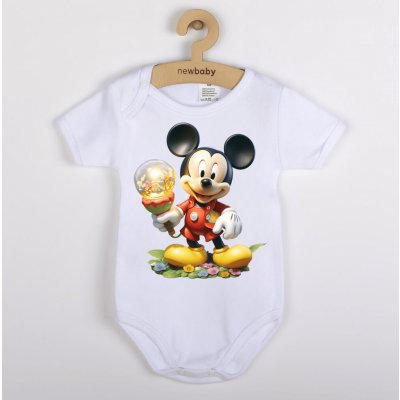 New Baby Originální kojenecké body s krátkým rukávem Mickey Mouse Bílá – Zboží Mobilmania