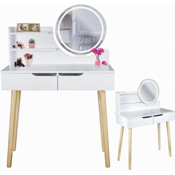 Stylo Scandi Toaletní stolek s LED zrcadlem bílý / světlý buk