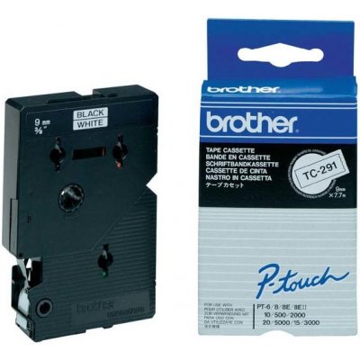 Páska do štítkovače Brother TC-291 9mm černý tisk/bílý podklad – Zboží Mobilmania
