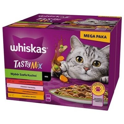 Whiskas Adult Tasty Mix Výběr šéfkuchaře v omáčce kousků s hovězím lososem kuřecím a krůtím masem kuřecím masem a treskou 48 x 85 g