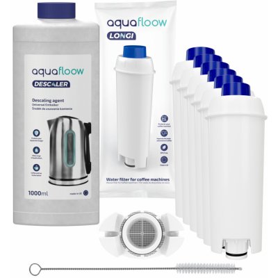 Aquafloow DeLonghi 6 ks AquaFloow Longi, odvápňovač AquaFloow 1000 ml čisticí stěrka