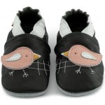 Carozoo Kožené capáčky s koženou podrážkou ptáček Černá – Zboží Dáma