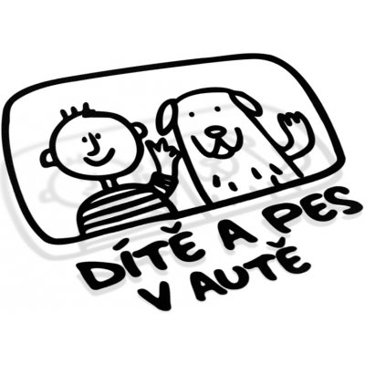 E-cut.cz Samolepka Dítě a pes v autě - 21x17,5 cm – Zboží Živě