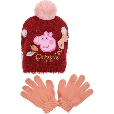 Peppa pig hebký set čepice a rukavic vínová