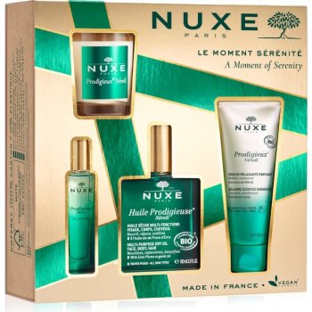 Nuxe Set 2023 Prodigieux Néroli multifunkční suchý olej na obličej, tělo a vlasy 100 ml + vonná svíčka 70 g + relaxační sprchový gel 100 ml + EDP 15 ml