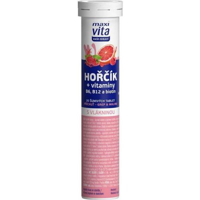 Maxi Vita Hořčík + vitaminy B6, B12 + biotin grep&malina 20 šumivých tablet – Hledejceny.cz