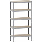 Kovona Kovový regál s policemi z MDF, 178 x 90 x 40 cm, 5 polic, max. nosnost 120 kg, bez šroubů, ocel+MDF, úložné regály do sklepa, pozinkovaný, šedý – Zboží Dáma