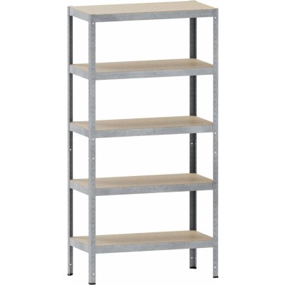 Kovona Kovový regál s policemi z MDF, 178 x 90 x 40 cm, 5 polic, max. nosnost 120 kg, bez šroubů, ocel+MDF, úložné regály do sklepa, pozinkovaný, šedý – Zboží Dáma