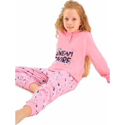 Dívčí pyžamo u krku duhový jednorožci DREAM MORE F růžová