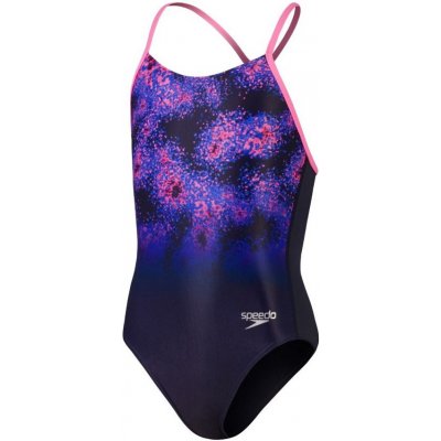 Speedo Placement Lane Line Back Girls Navy/Pink/Cobalt Pop