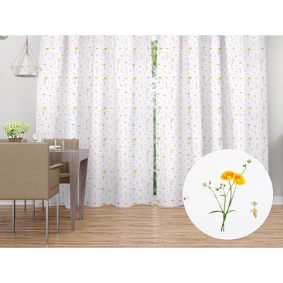 Biante Bavlněný závěs Sandra SA-497 Žluté bylinky na bílém 150x220 cm – Hledejceny.cz