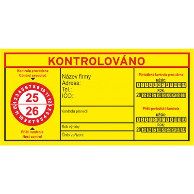 Štítek KONTROLOVÁNO 25-26 samolepící vinylová fólie 100x50mm žlutá – Zboží Mobilmania