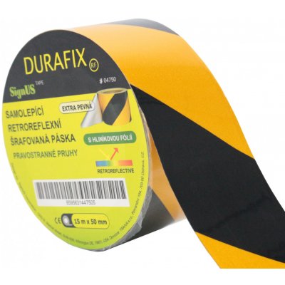 Durafix DY5 výstražná samolepící páska reflexní pravostranné šrafování 50 mm x 1 m černo-žlutá 04752