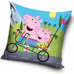 Carbotex polštář PRASÁTKO PEPINA VÝLET NA KOLE (PEPPA) zeleno-modrý 40x40