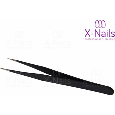 X-Nails antistatická pinzeta na kamínky rovná 13,3 cm černá