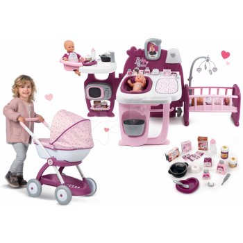 Smoby Set domeček pro panenku Violette Baby Nurse Large Doll's Play Center Smoby a hluboký kočárek pro panenku