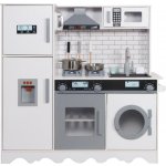 Aga4Kids Dětská dřevěná kuchyňka Hedwig XXL s digestoří pračkou a realistickými efekty Bílošedá – Zboží Mobilmania