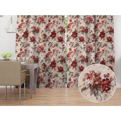 Biante Bavlněný závěs Sandra SA-399 Červené pivoňky na pískovém 150x150 cm – Hledejceny.cz