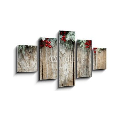 Obraz 5D pětidílný - 125 x 70 cm - Christmas fir tree on wooden background Vánoční jedle na dřevěném pozadí – Zbozi.Blesk.cz