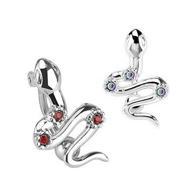 Šperky eshop ocelový piercing do pupíku had se třemi barevnými zirkony S70.13 duhová AB – Zboží Mobilmania