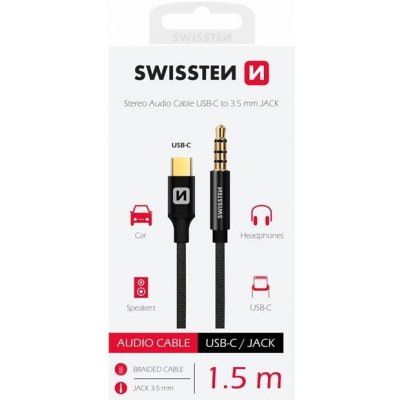 Swissten 73501303 USB-C (samec)/3,5 mm JACK (samec), 1,5m, černý – Zbozi.Blesk.cz