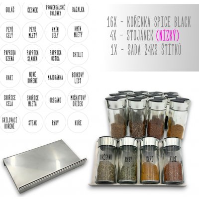 Orion Sada kořenek SPICE BLACK 100 ml + 4 ks nerezový organizér na kořenky VASKY 16 ks – Zboží Dáma
