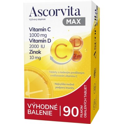 Ascorvita MAX Vitamin C + Vitamin D + Zinek 90 tablet – Hledejceny.cz