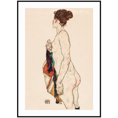 Plakát Egon Schiele - Stojící nahá žena se vzorovaným županem Rozměr plakátu: 40 x 50 cm
