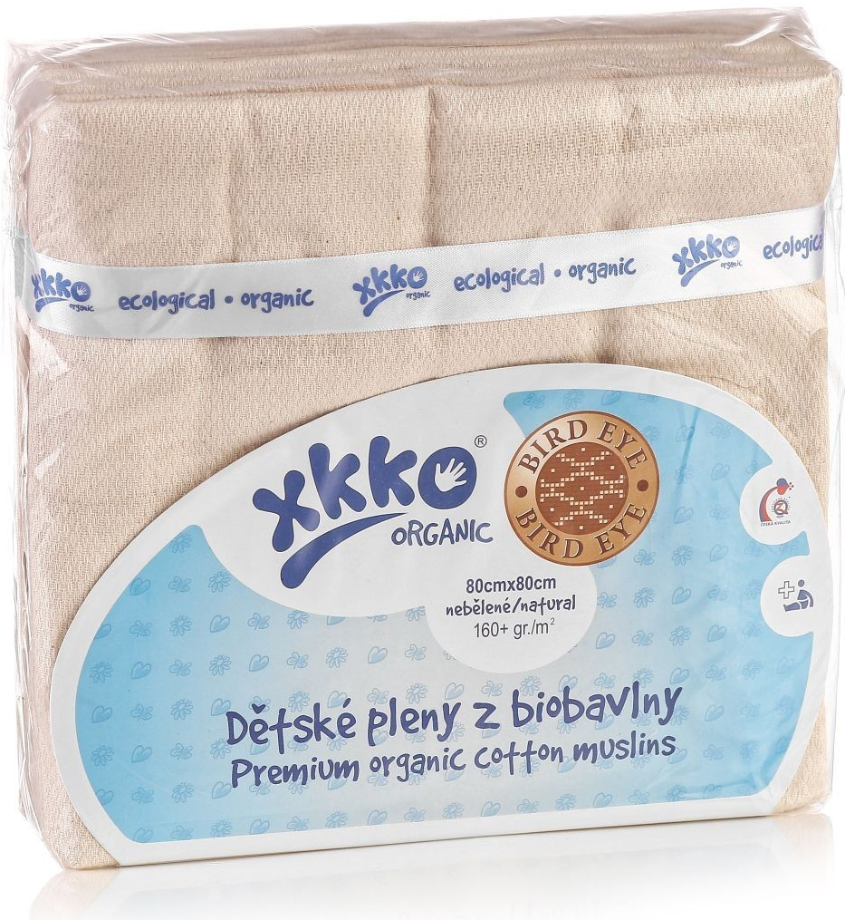 KIKKO pleny z biobavlny XKKO Organic 60 x 60 cm Bird Eye Natural 5 ks