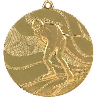 Designová kovová medaile Lyžování Zlatá 5 cm