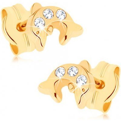 Šperky eshop zlaté náušnice lesklý skákající delfín tři kulaté čiré zirkonky GG73.03 – Zboží Mobilmania