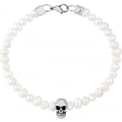 Manoki pánský perlový náramek Aronne lebka chirurgická ocel BA1075 stříbrná Bílá – Zboží Mobilmania