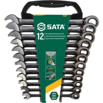 SATA Tools SATA ST08044B Očkoploché ráčnové klíče 8 ÷ 19 mm Černé, přepínací (Sada 12 dílů)