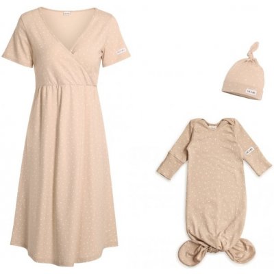 Moniel souprava do porodnice košilka body s čepičkou pro miminko Dots béžová – Zboží Mobilmania