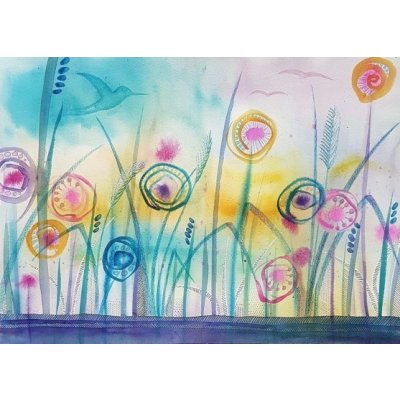 Hana Němcová, Ležím v trávě..., Malba na papíře, vodové barvy, 40 x 29 cm