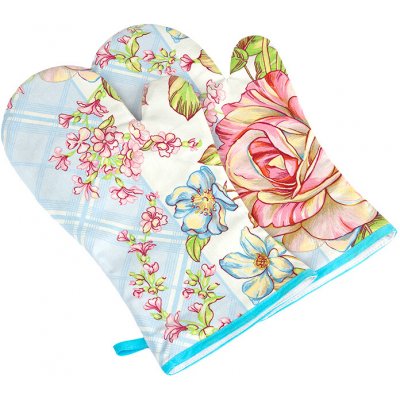 Bellatex Grilovací rukavice Růže sv.modrá růžová 22 x 46 cm – Sleviste.cz