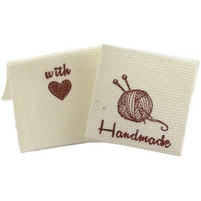 Pro Háčkování Látková cedulka Handmade bílá natural s klubíčkem – Zboží Dáma
