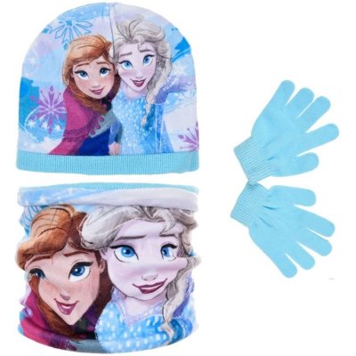 SunCity Set zimní čepice rukavice a nákrčník Ledové království Frozen Modrá