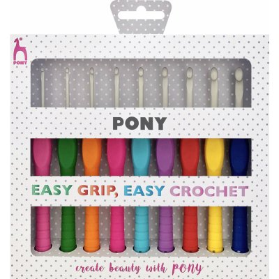 Pony háčky na háčkování EASY GRIP-PONY kovové / hliníkové s gumovou rukojetí 656835, sada 9 velikostí – Zboží Dáma