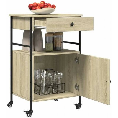 Servírovací stolek kolečka kov dřevo černá dub sonoma NoBi DARLEY – Zboží Dáma