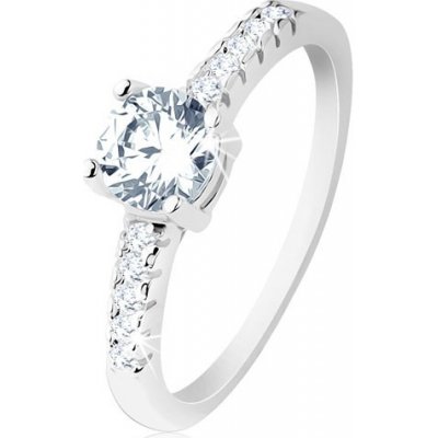Šperky eshop zásnubní prsten stříbro 925 ramena vykládaná zirkony kulatý čirý zirkon S62.04 – Zboží Mobilmania