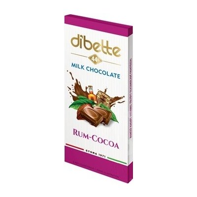 Diabette Choco Mléčná čokoláda s fruktózou plněná kakaovým krémem s rumovou příchutí 80 g