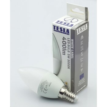 TESLA LED žárovka CANDLE svíčka E14 5W 230V 400lm 25 000h 3000K teplá bílá 220°